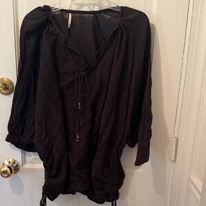 Free People black cotton top/beach cover w drawstring at neck and at sides sz S